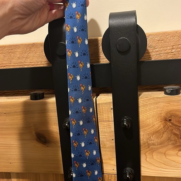 Hermes Tie Chicken with Alarm Clock & Sunrise silk 100% blue men's 7566 SA - Picture 6 of 9